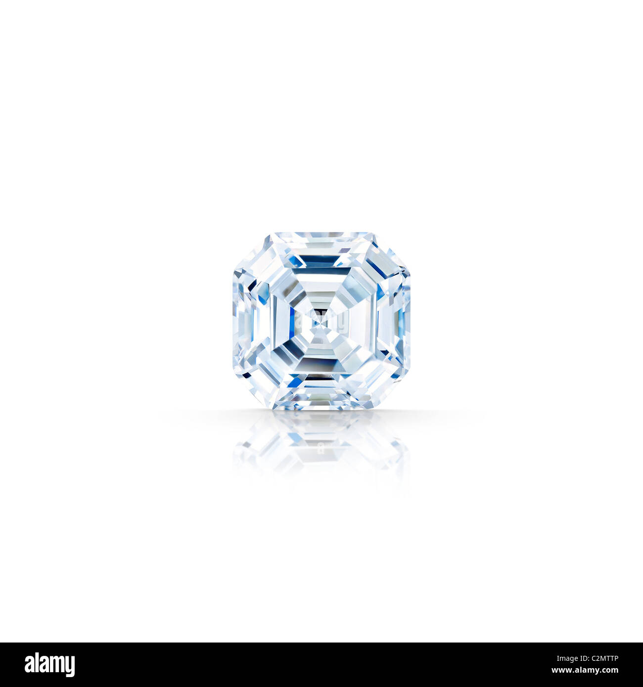 Asscher cut diamond isolés contre fond blanc avec plein de réflexion partielle clipping path Banque D'Images