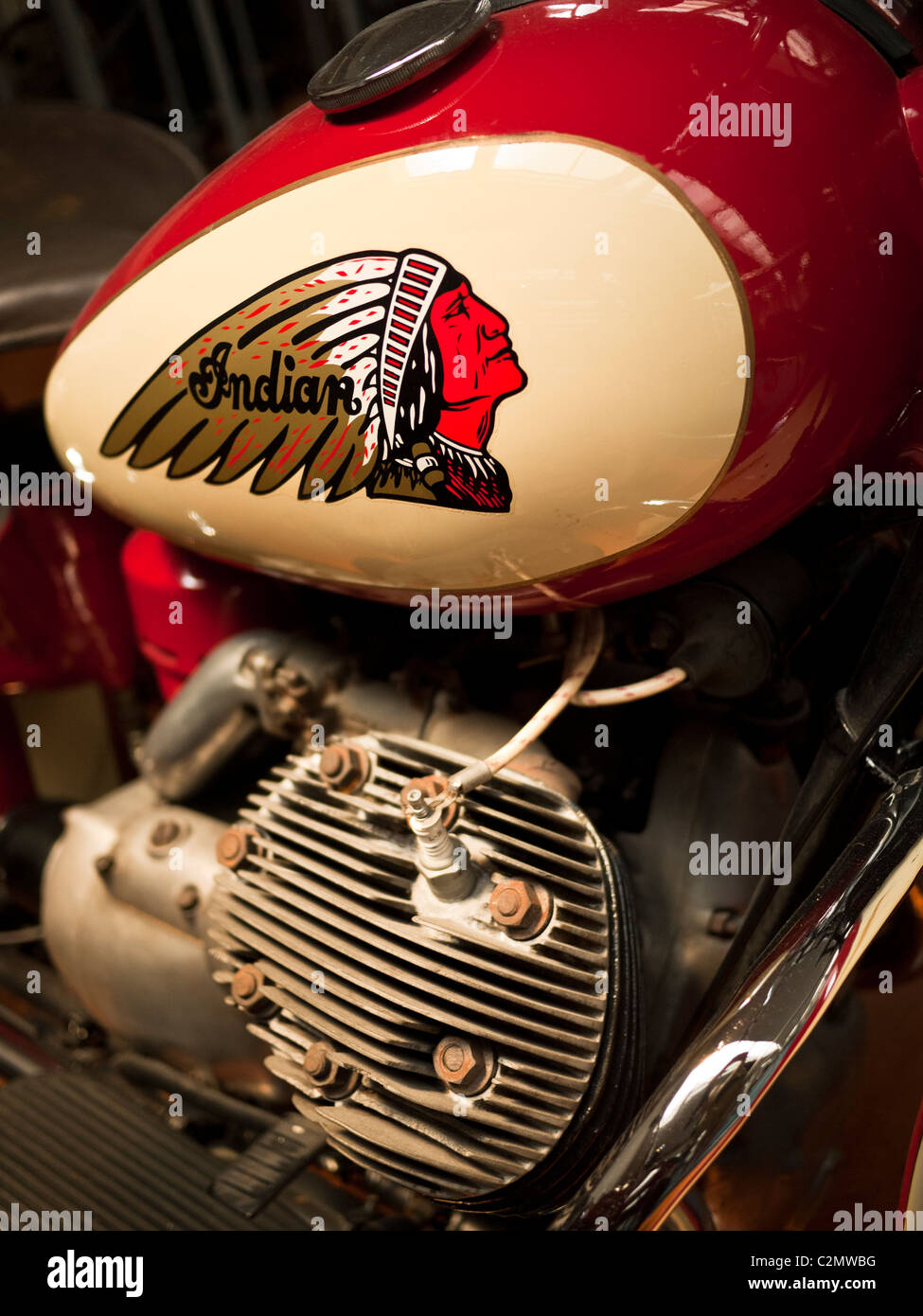 Indian Motorcycle, réservoir de carburant et moteur close-up Banque D'Images