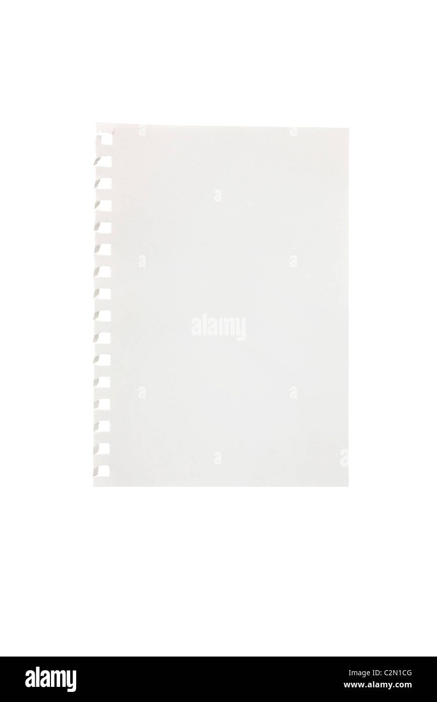 Papier avec perforations à droite sur fond blanc Banque D'Images