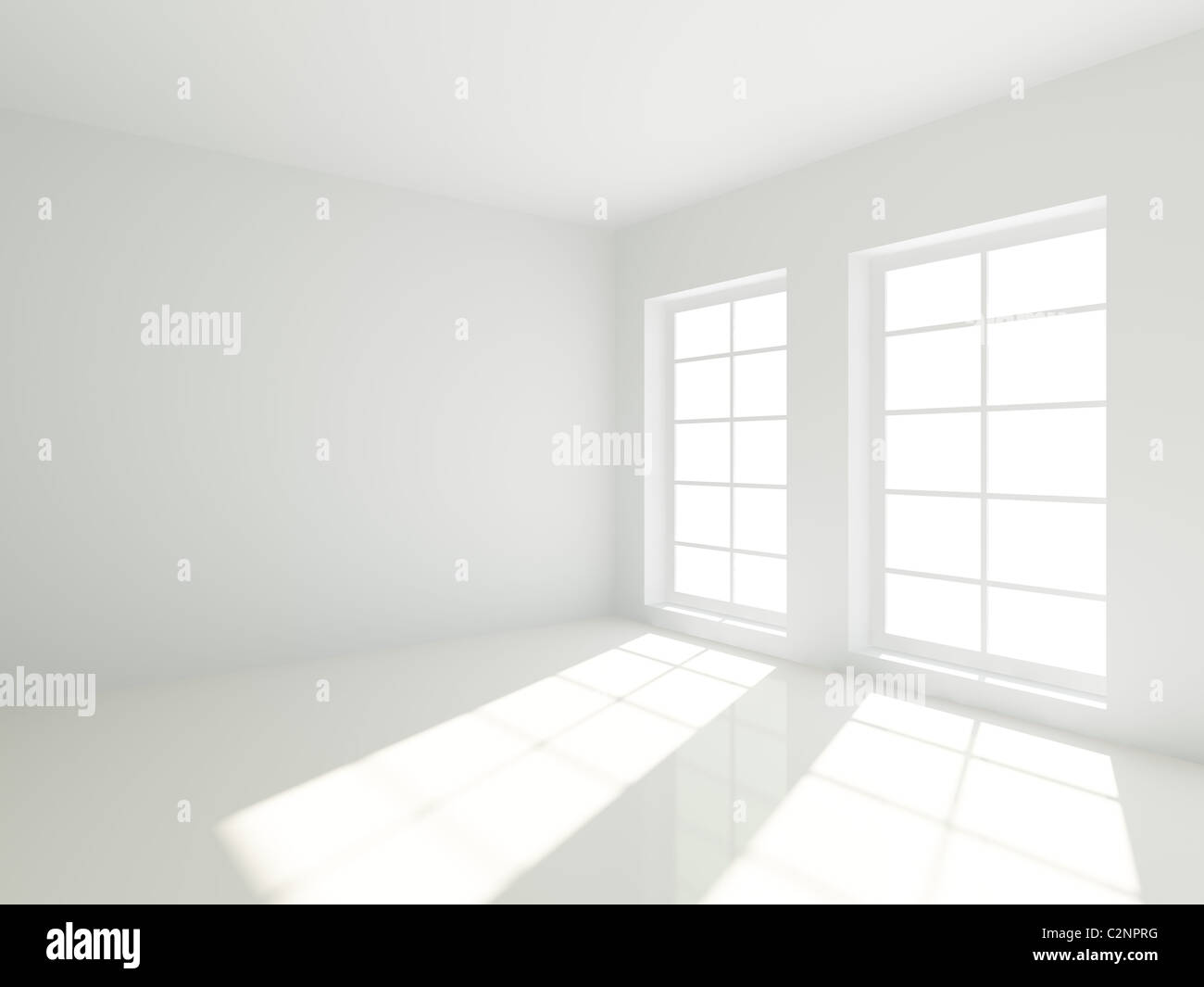 Chambre blanche vide 3d avec Windows Banque D'Images