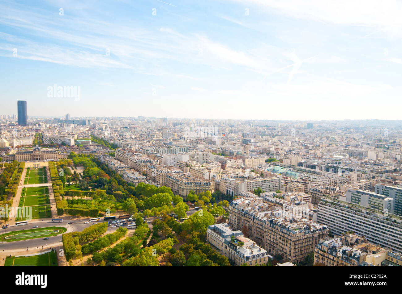 Vue panoramique aérienne de Paris vu de la Tour Eiffel à Paris, France. Banque D'Images