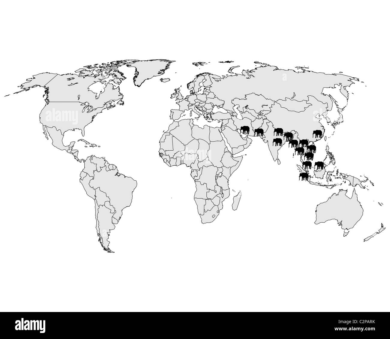 Répartition de l'éléphant d'Asie Banque D'Images