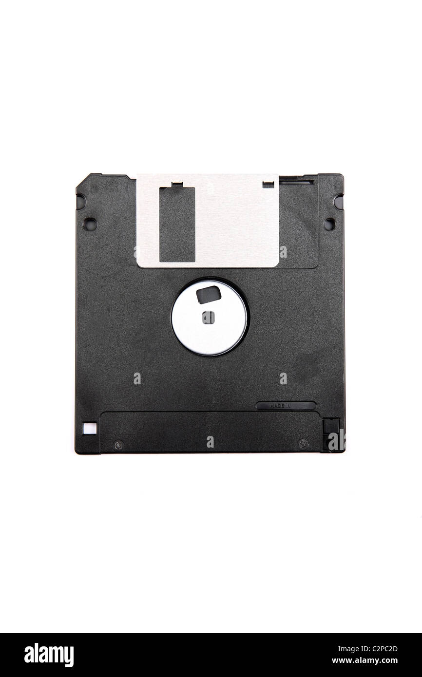 La face arrière de la disquette noir isolé sur fond blanc. Banque D'Images