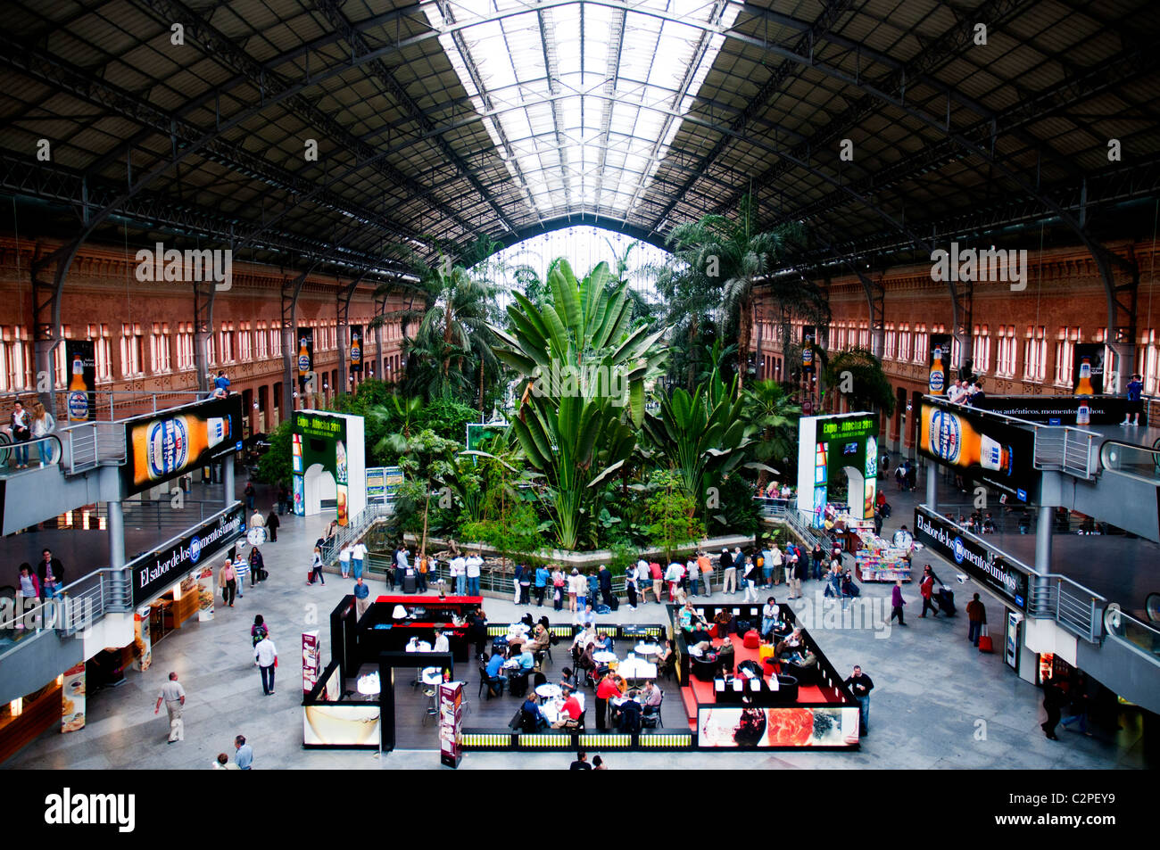 Plaza de l'intérieur de la vieille gare d'Atocha, Madrid, Espagne Banque D'Images