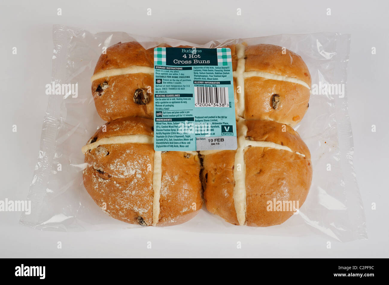 Pack de Budgens supermarché hot cross buns Banque D'Images