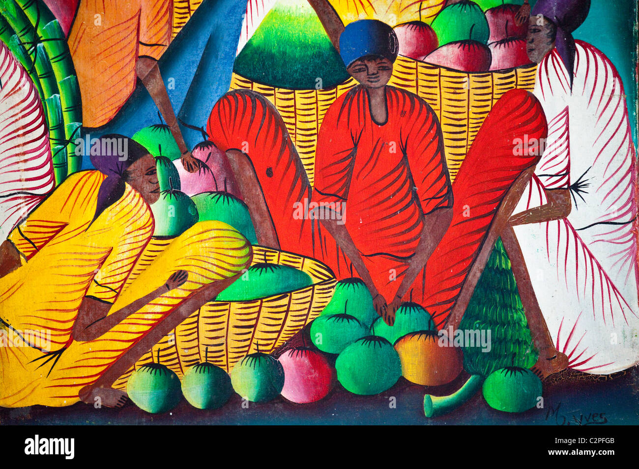 Peintures d'art haïtien, Port-au-Prince, Haïti, par M J Yues Banque D'Images