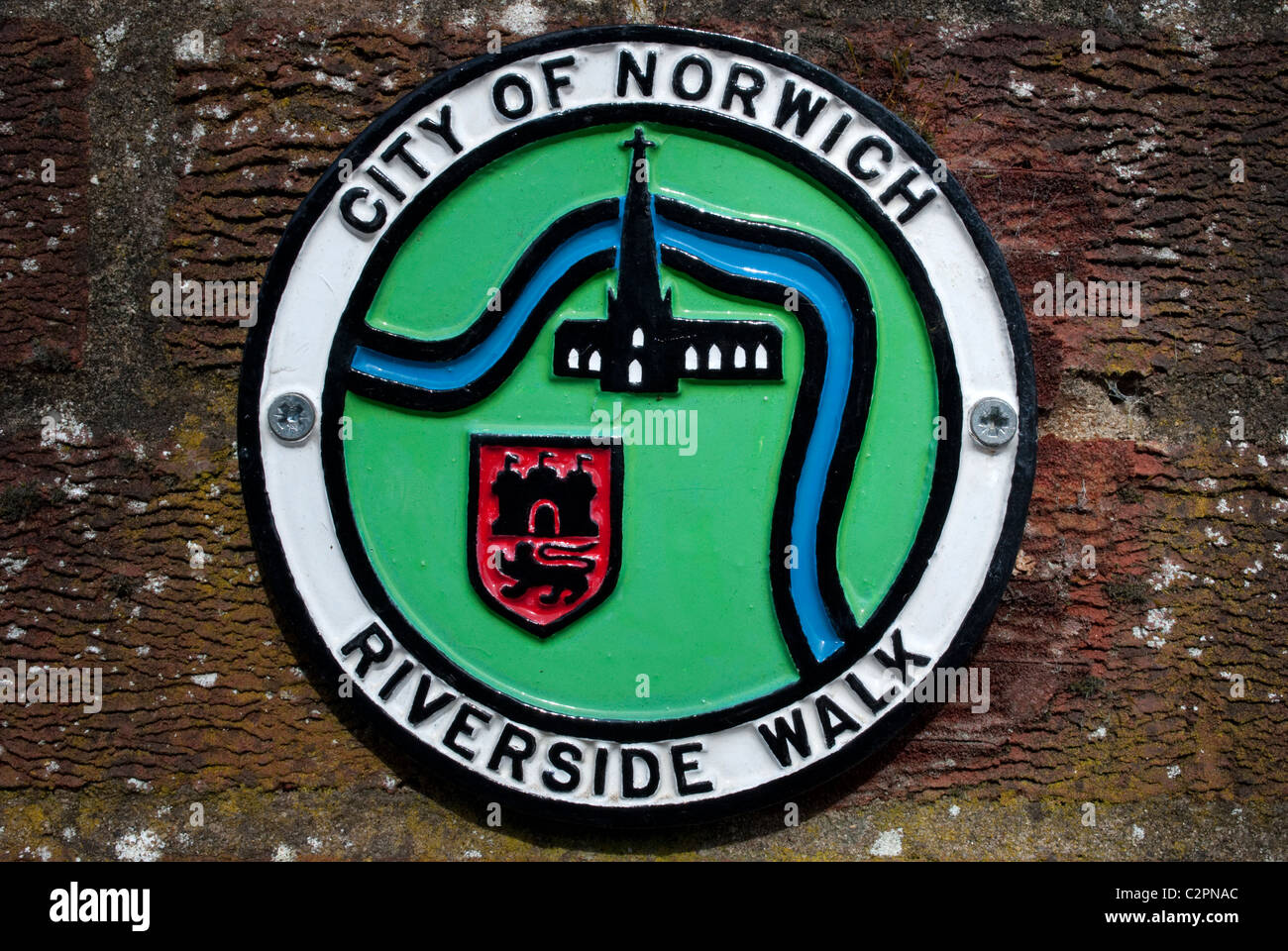 Ville de Norwich Riverside Walk sign Banque D'Images