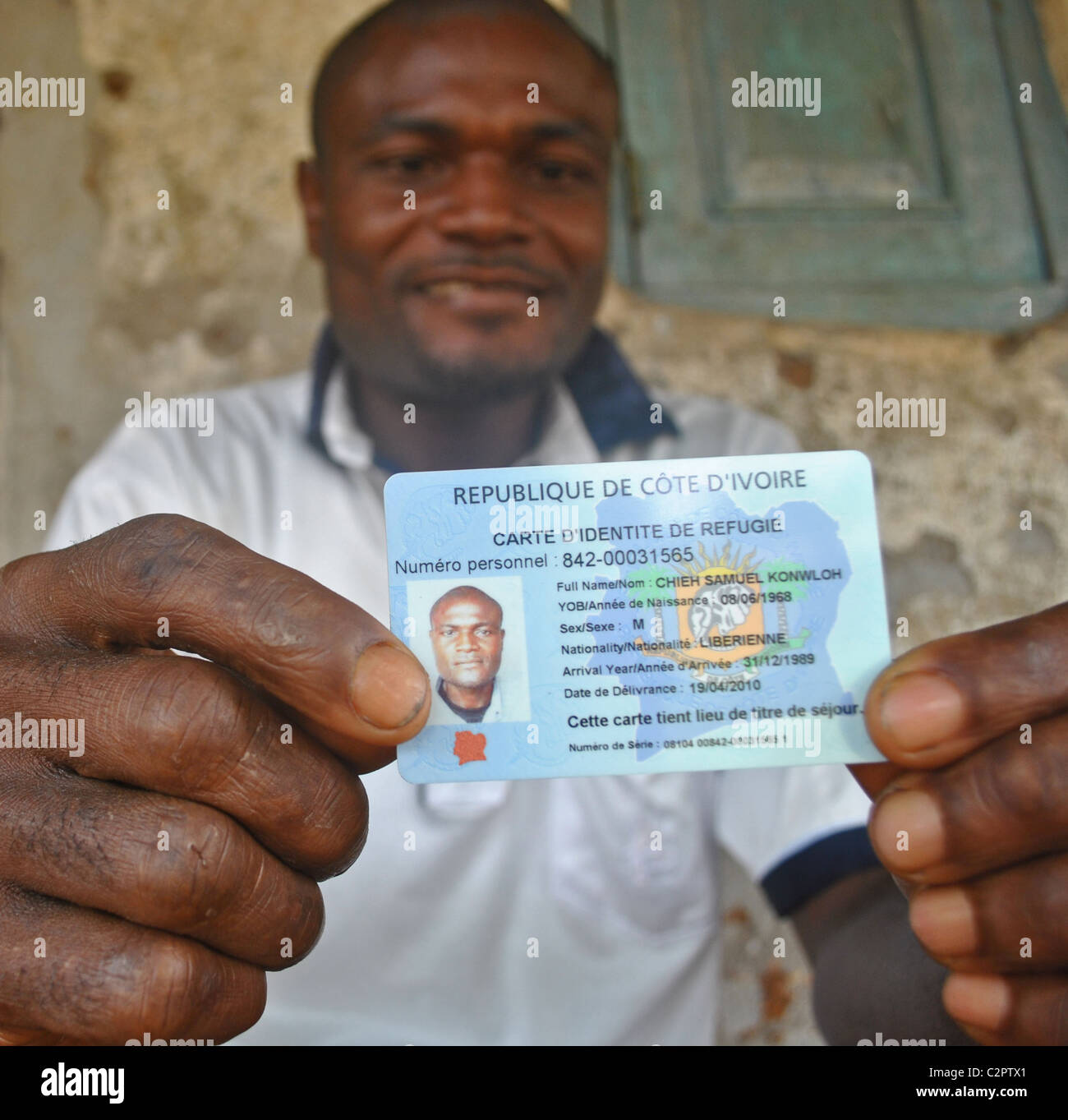 Carte d'identité avec des réfugiés libériens Banque D'Images