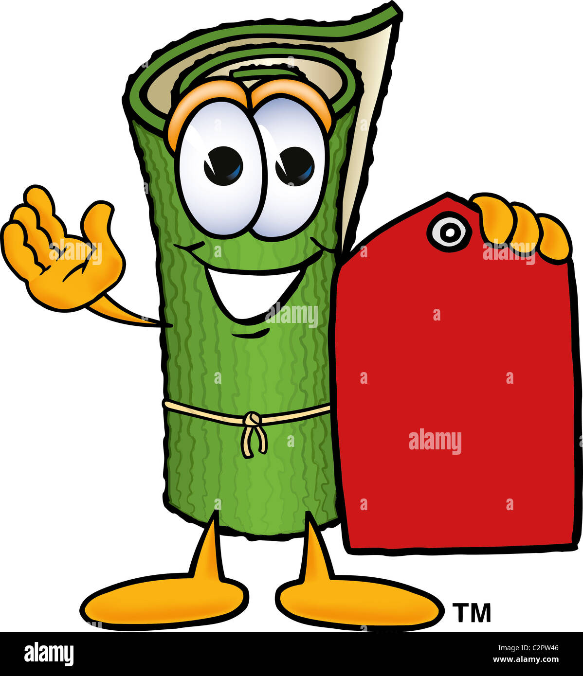 Rouleau de tapis Cartoon Mascot tenant une étiquette de prix rouge Photo  Stock - Alamy