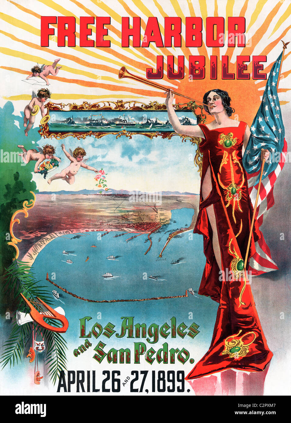 Port gratuit Poster du Jubilé, Los Angeles et San Pedro, en Californie, 26 et 27 avril, 1899 Banque D'Images
