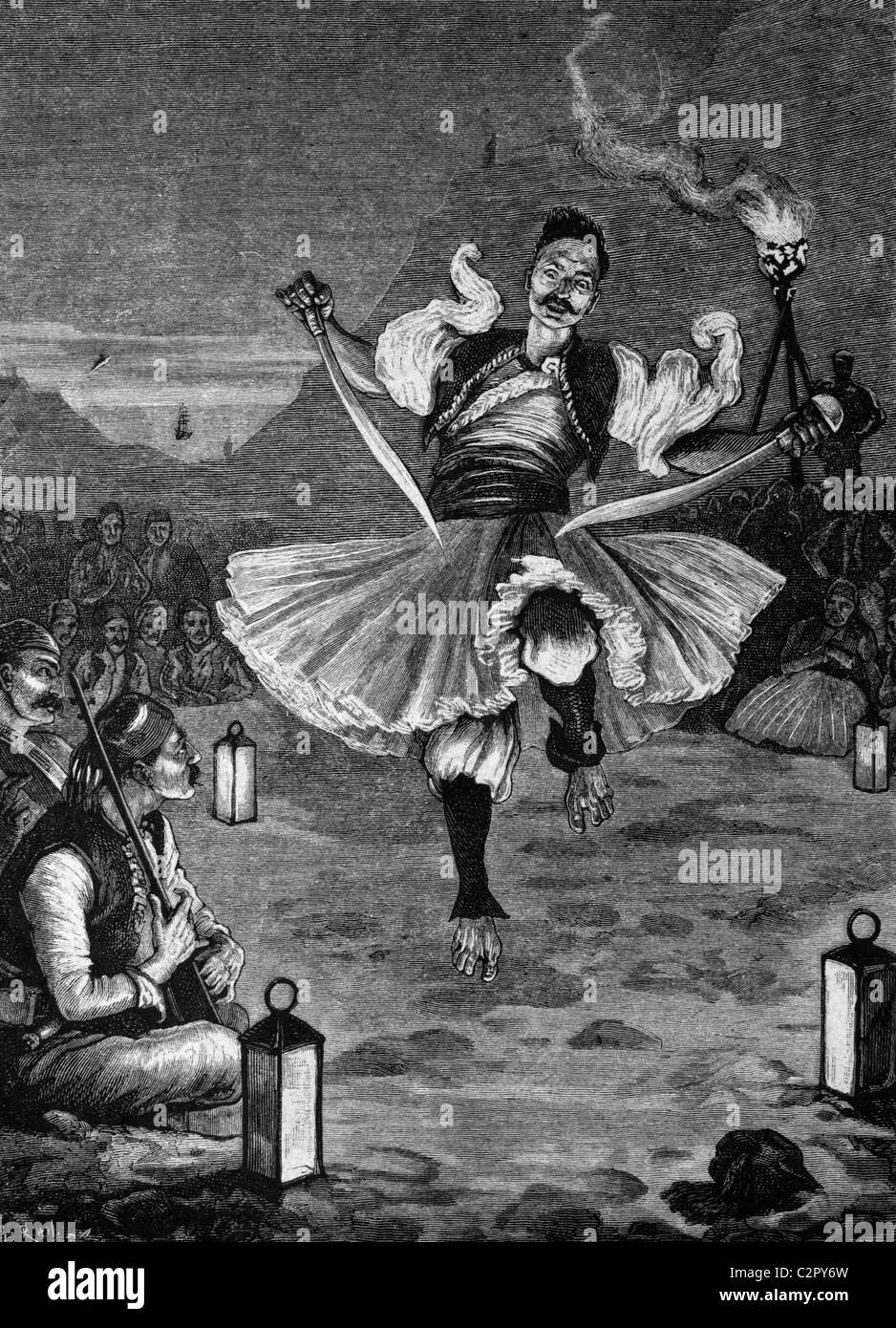 La danse de guerre albanais, illustration historique, vers 1886 Banque D'Images