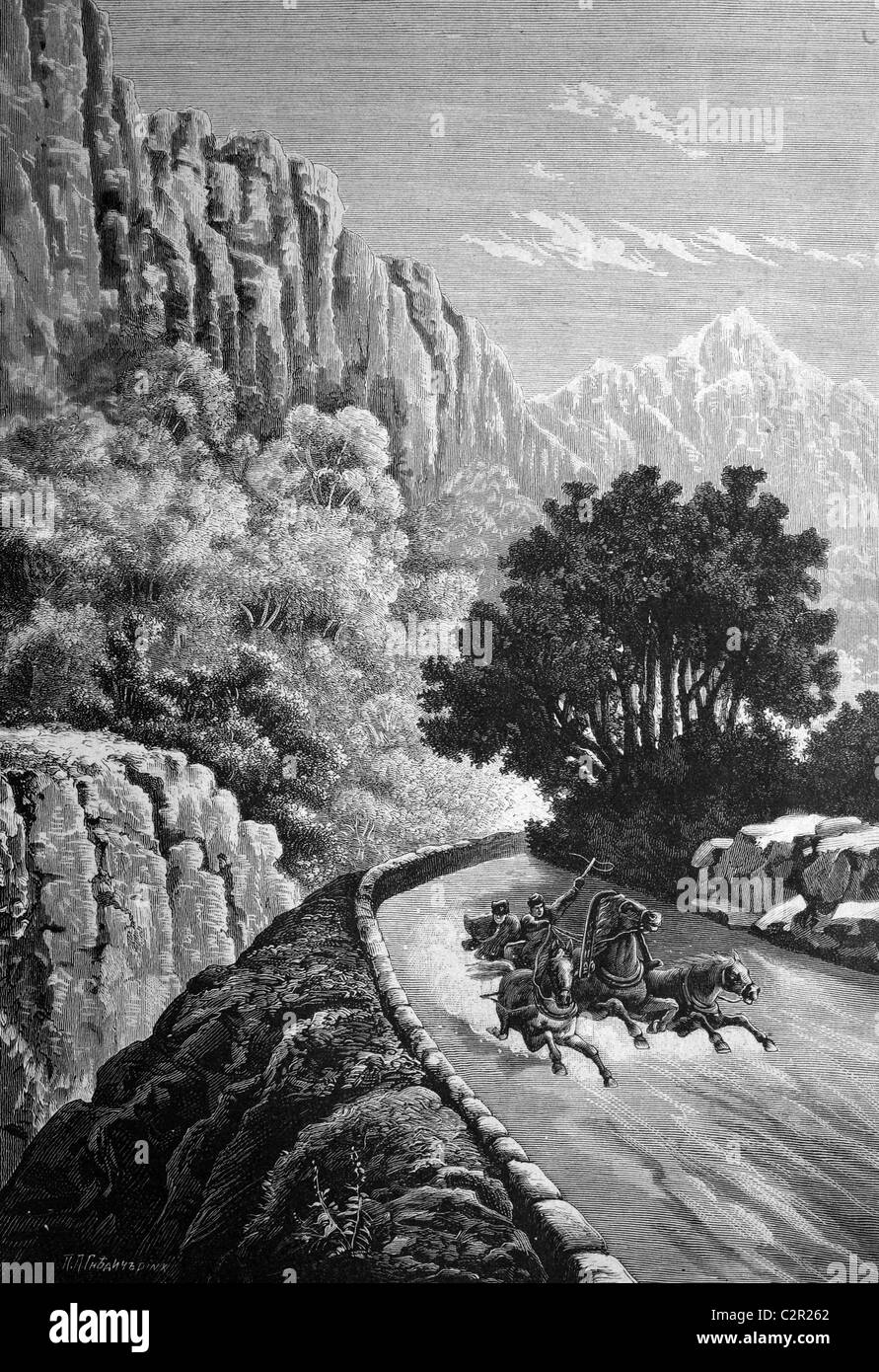 Gebirs dans la gorge de la Crimée, la Russie, l'illustration historique, vers 1886 Banque D'Images