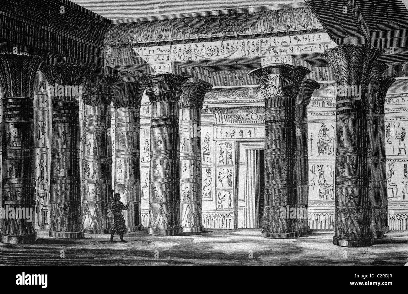 Portique de l'Osiris Temple de Philae, l'Égypte, l'illustration historique, vers 1886 Banque D'Images