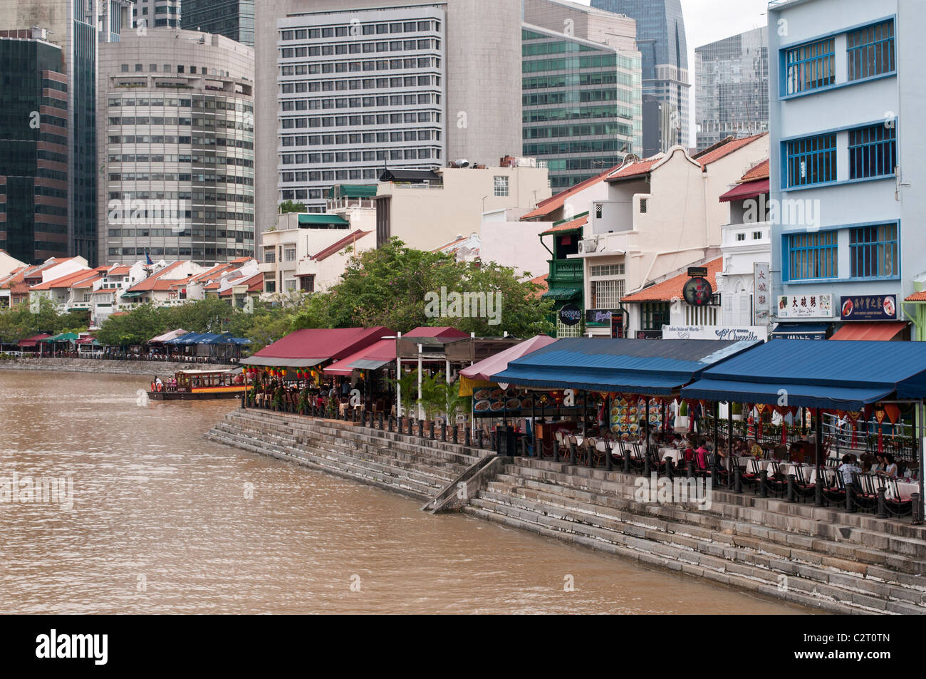 Singapore River and Boat Quay restaurant salon, Singapour Banque D'Images