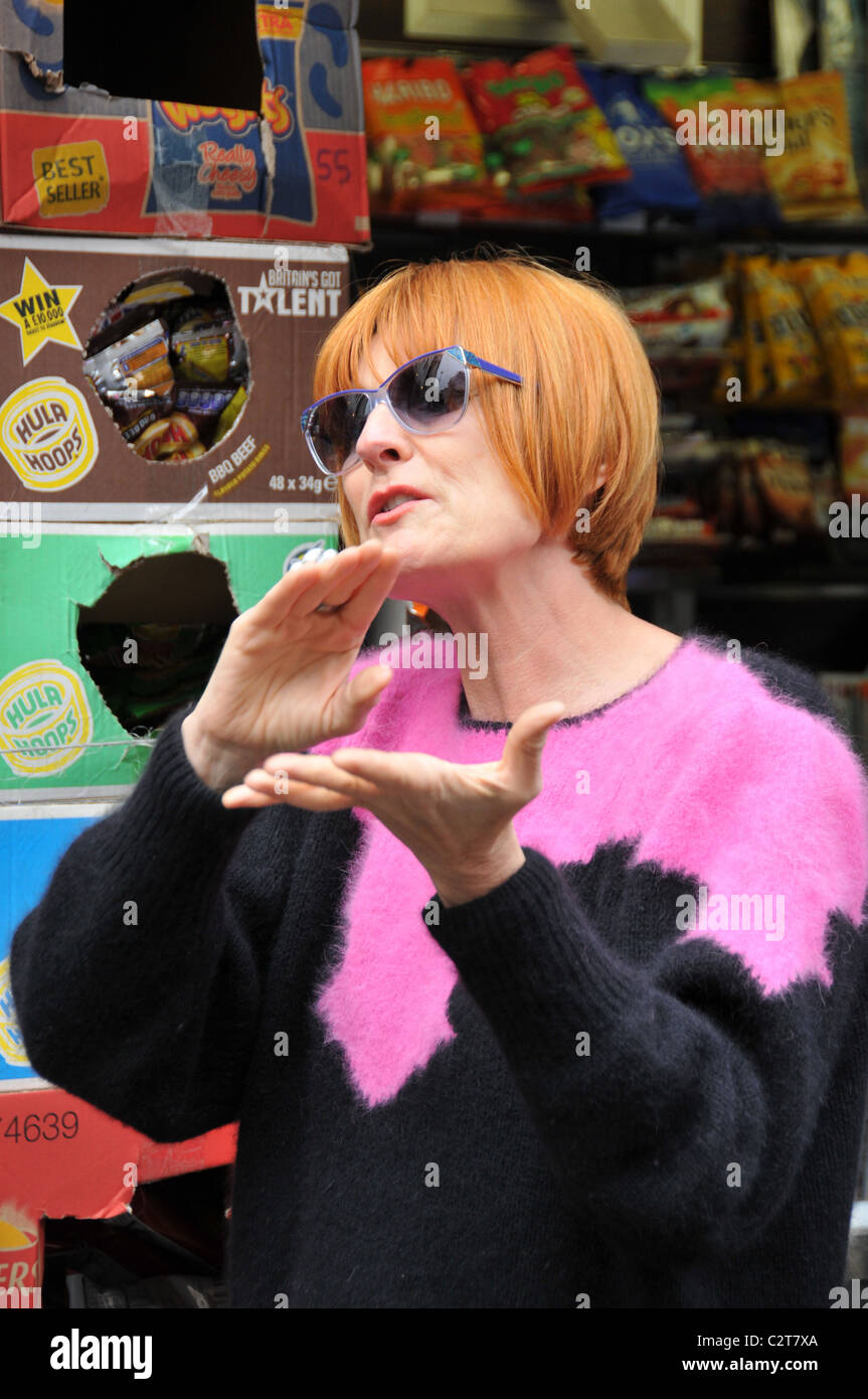 Mary Portas interview programme TV Enregistrement caméra sound boom Banque D'Images