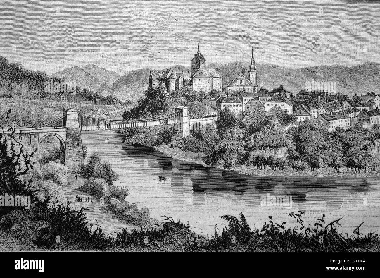 Dans Egertal château Schloss Elbogen (aujourd'hui, la vallée de Loket, en République tchèque, l'illustration historique, vers 1886 Banque D'Images