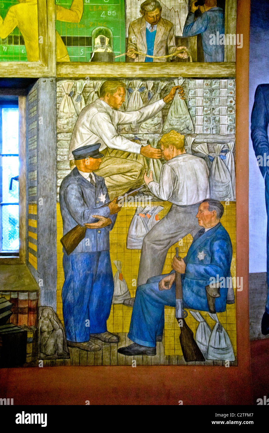 Créé en 1934 par l'artiste George Harris et représentant de l'ère Grande Dépression des gardes armés en uniforme de la protection de l'argent dans une banque. Banque D'Images