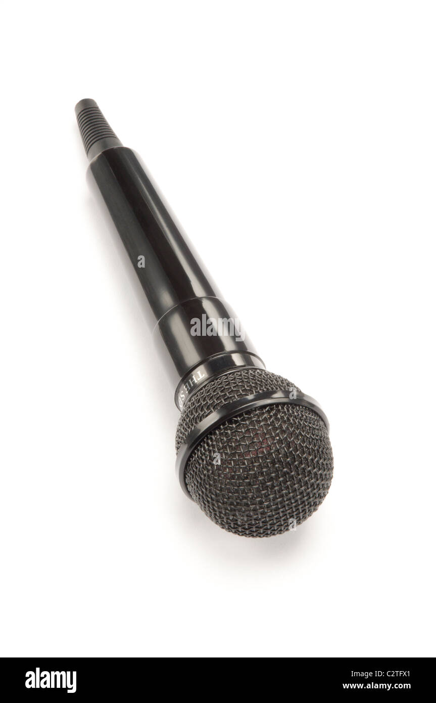Microphone noir sur blanc Banque D'Images