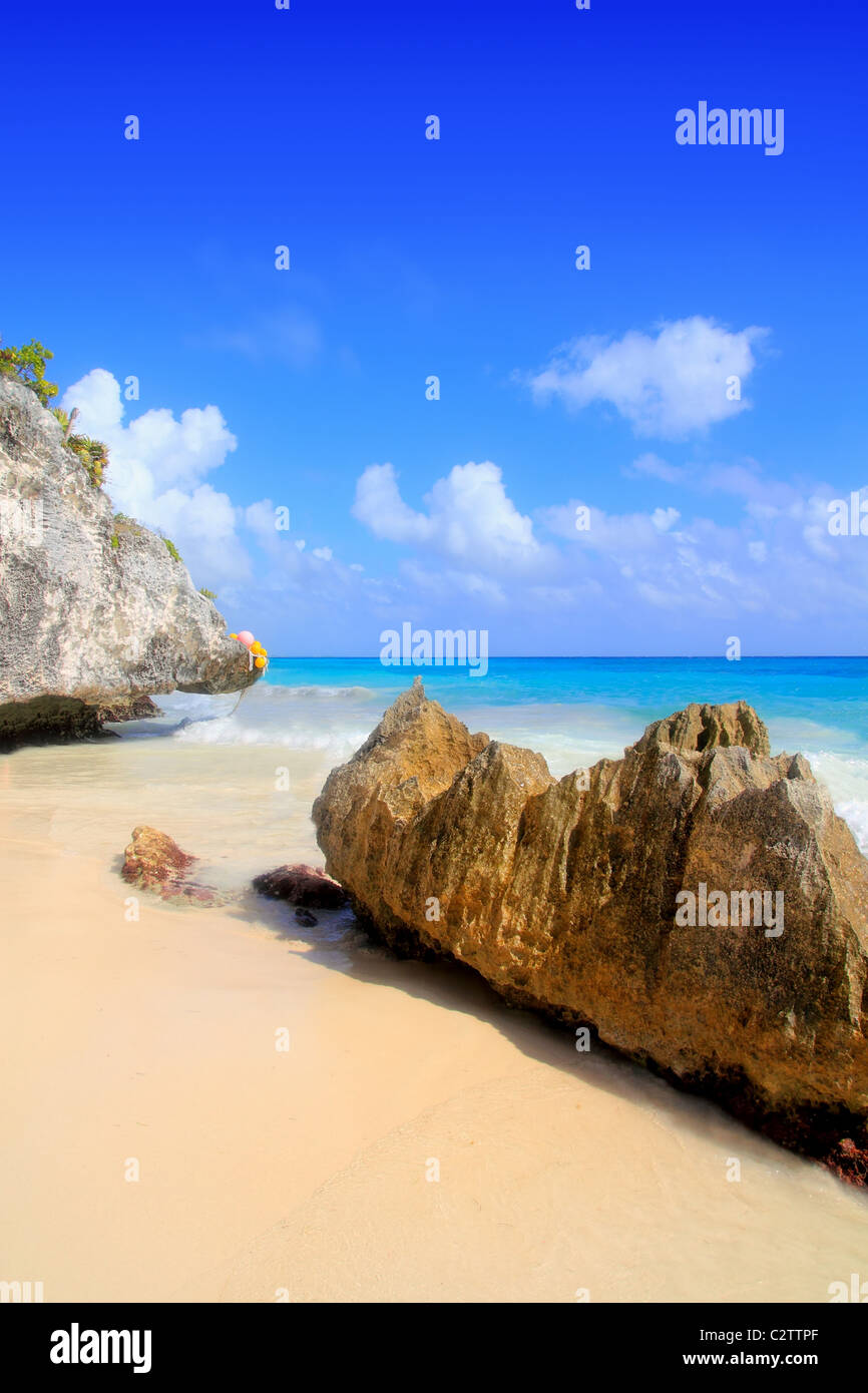 La plage de Tulum Caraïbes Mexique sous ruines Maya Riviera Maya Banque D'Images
