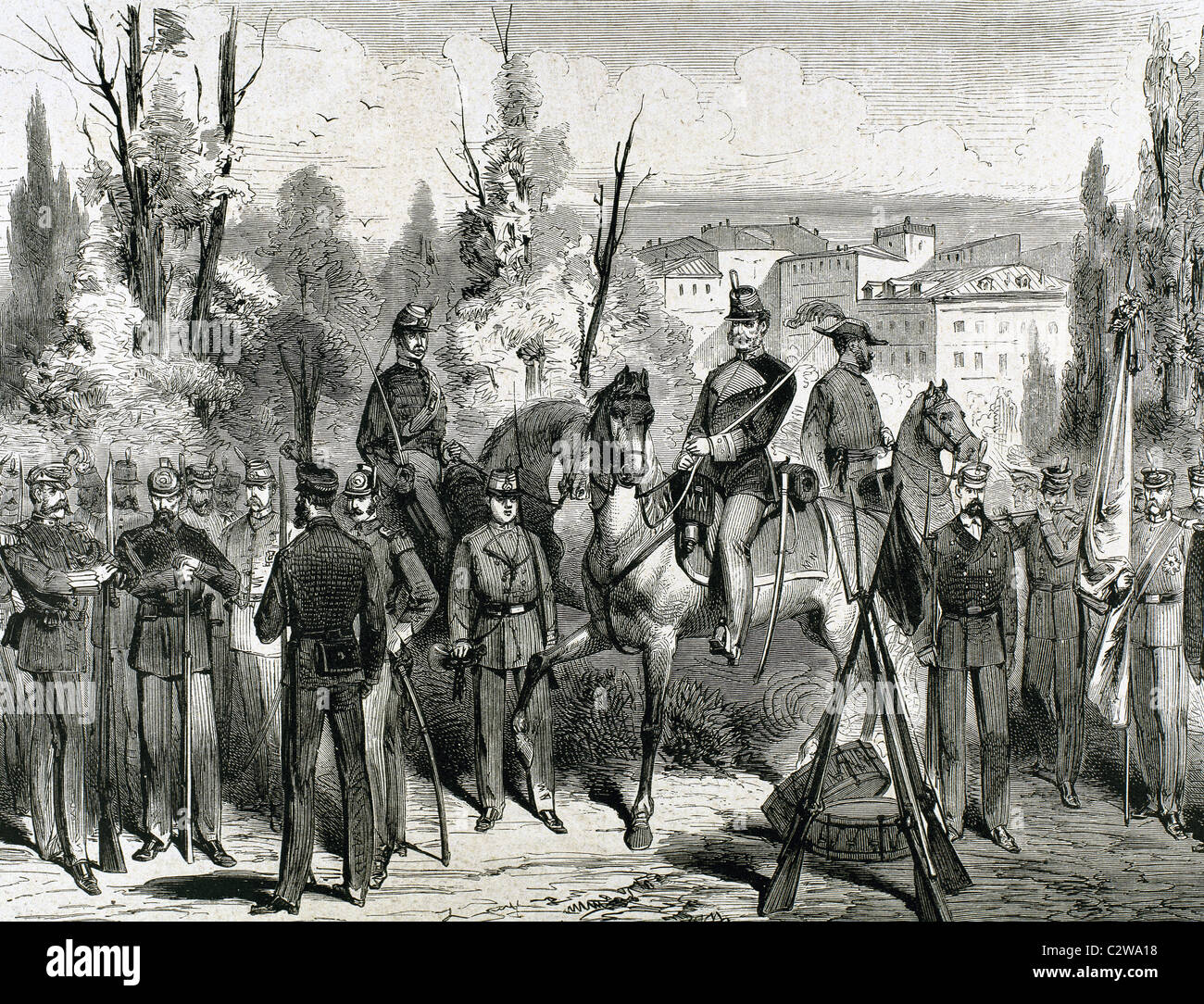 La milice nationale. "L'Espagnol et l'American Illustration, ' 1872. La gravure. Banque D'Images