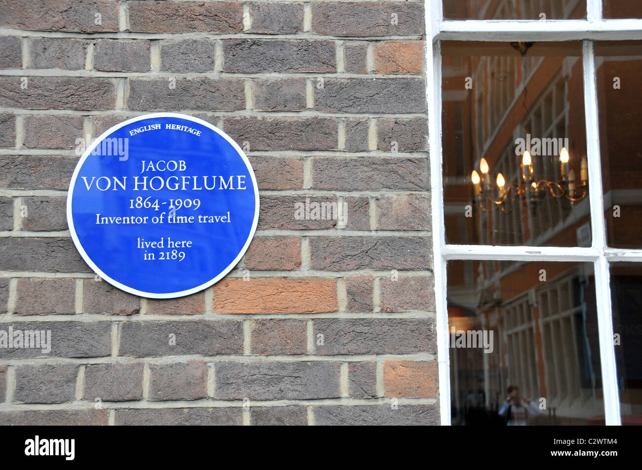 Temps de déplacement Le temps voyageur Jacob von Hogflume blague blue plaque Londres Banque D'Images