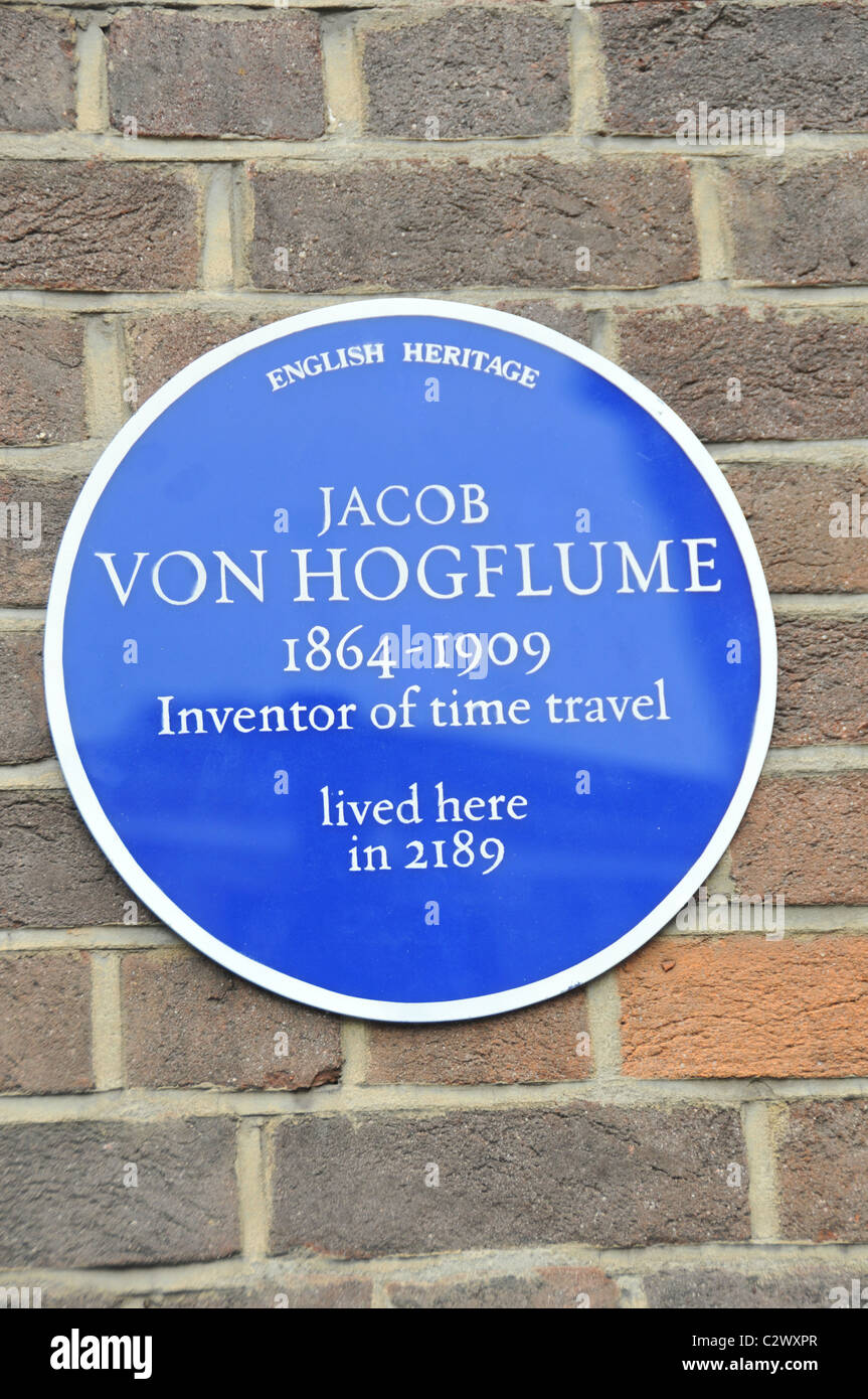 Temps de déplacement Le temps voyageur Jacob von Hogflume blague blue plaque Londres Banque D'Images