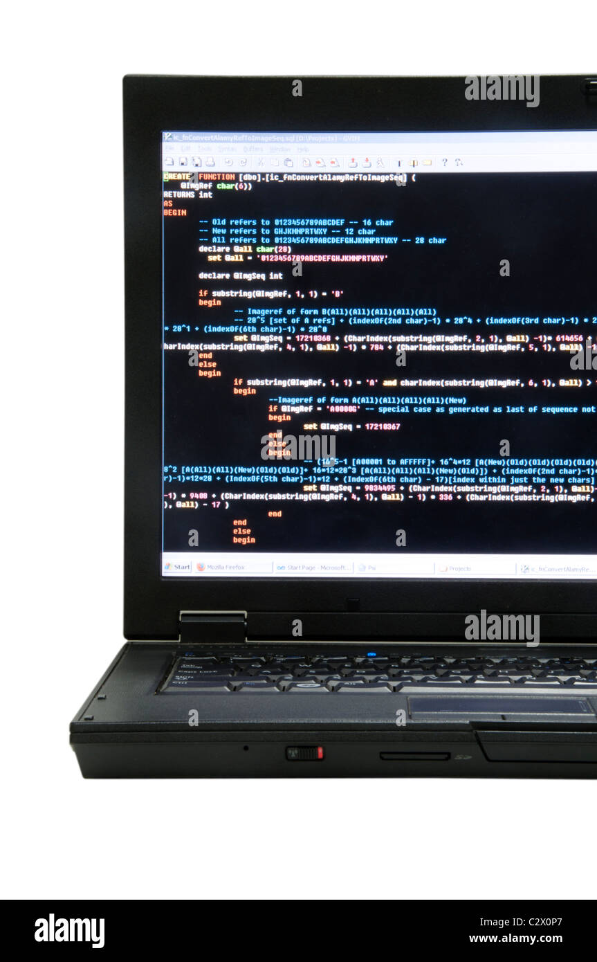 Découpe pour ordinateur portable avec logiciel sur écran d'ordinateur Banque D'Images