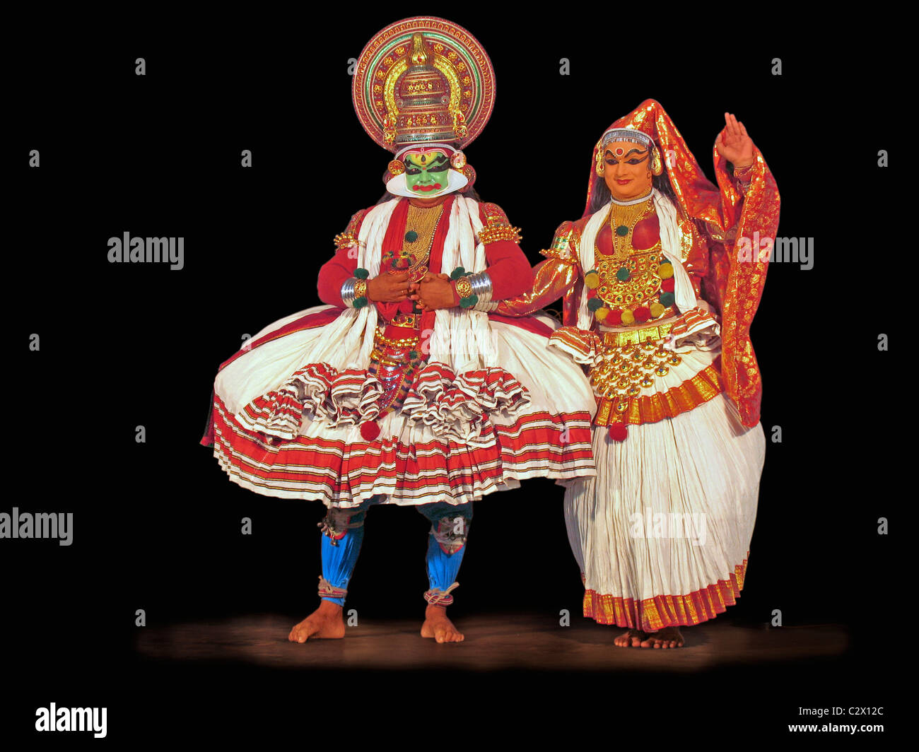 Une spectaculaire, Kathakali danse classique drame de Kerala, Inde Banque D'Images