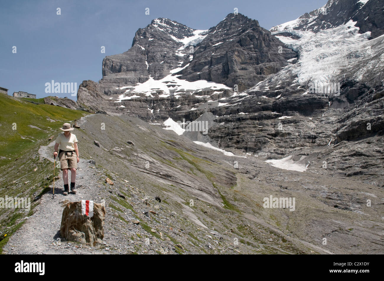 Vue sur l'Eiger et la Kleine Eiger de l'ancienne moraine latérale de l'Eigergletscher Banque D'Images