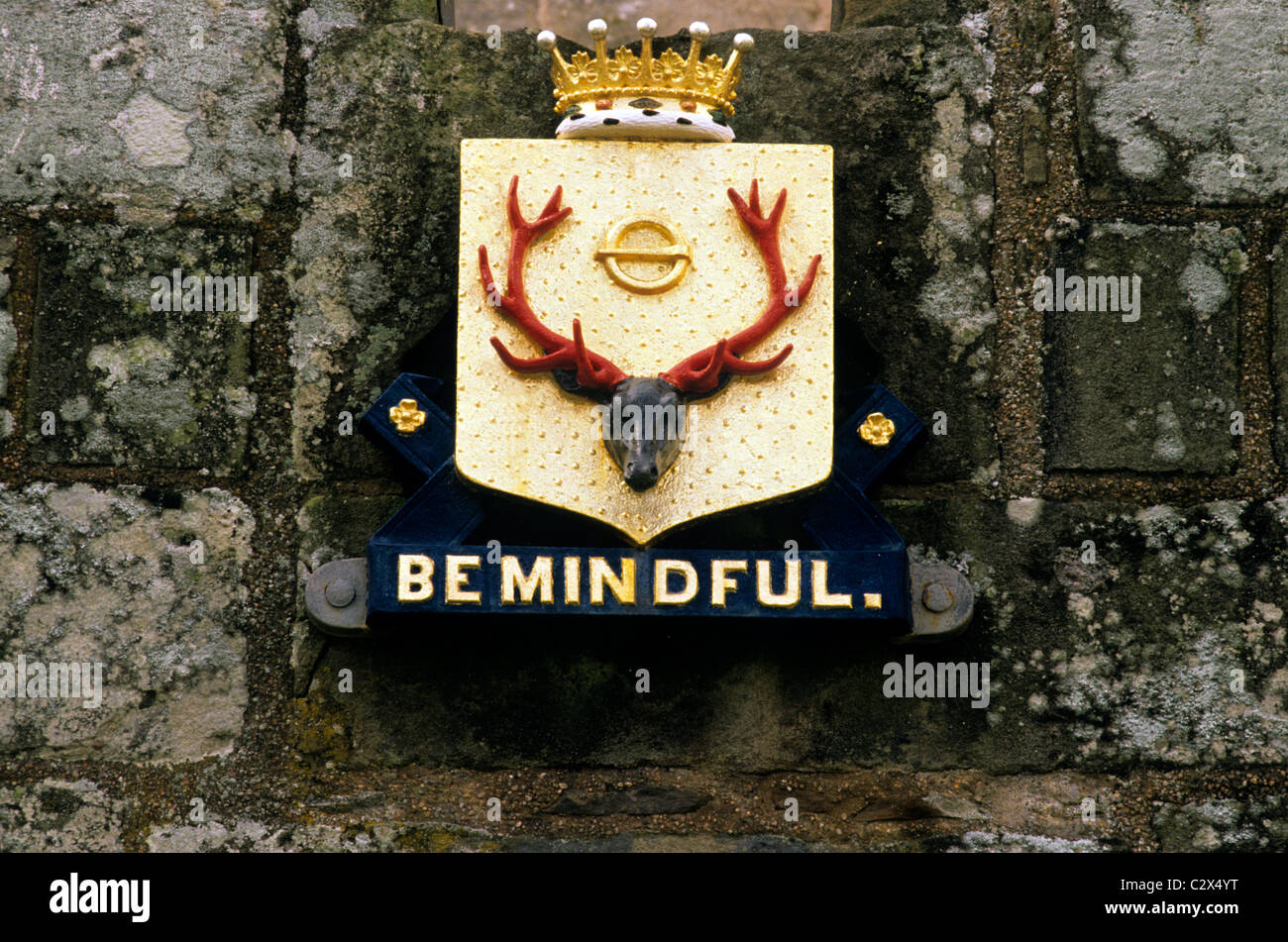 Le Château de Cawdor, armoiries, stag's head, 'l'esprit' devise, Écosse châteaux médiévaux UK stag Banque D'Images
