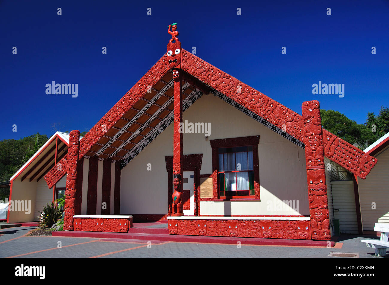 La Réunion (Maison) Wharenui, vivant de Whakarewarewa Village Thermal, Rotorua, Bay of Plenty, North Island, New Zealand Banque D'Images