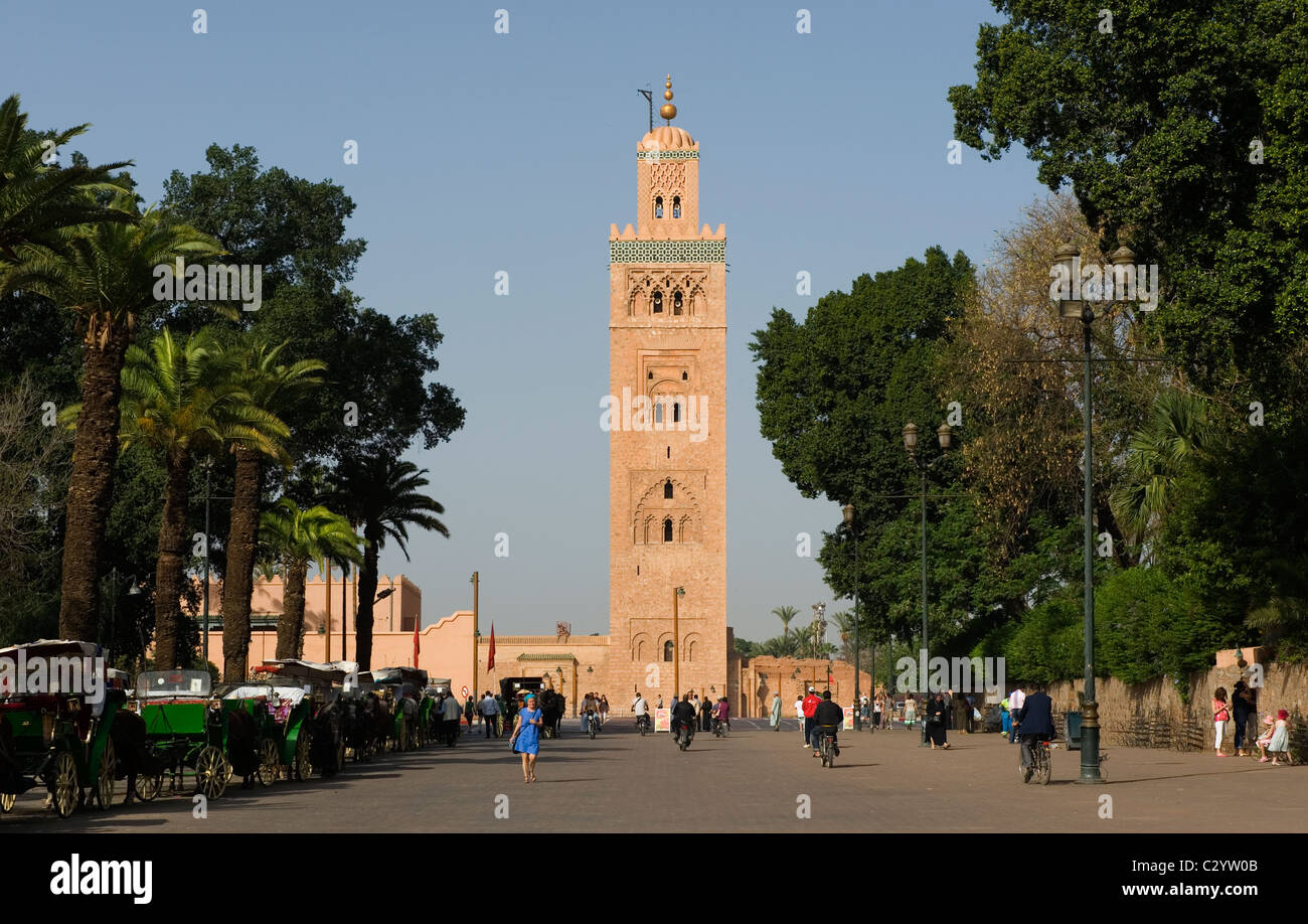 Marrakech, Maroc, 15-4-2011. Le minaret de la Koutoubia terminé par le Sultan Yacoub el Mansour dans le 12 siècle. Banque D'Images