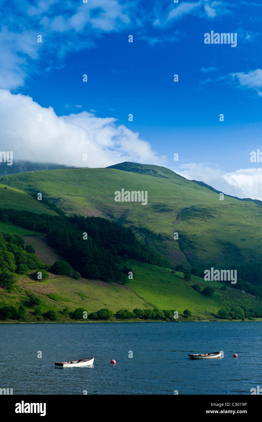 Bateaux de pêche sur le lac de Tal-y-Llyn, Snowdonia, Gwynned, au Pays de Galles Banque D'Images