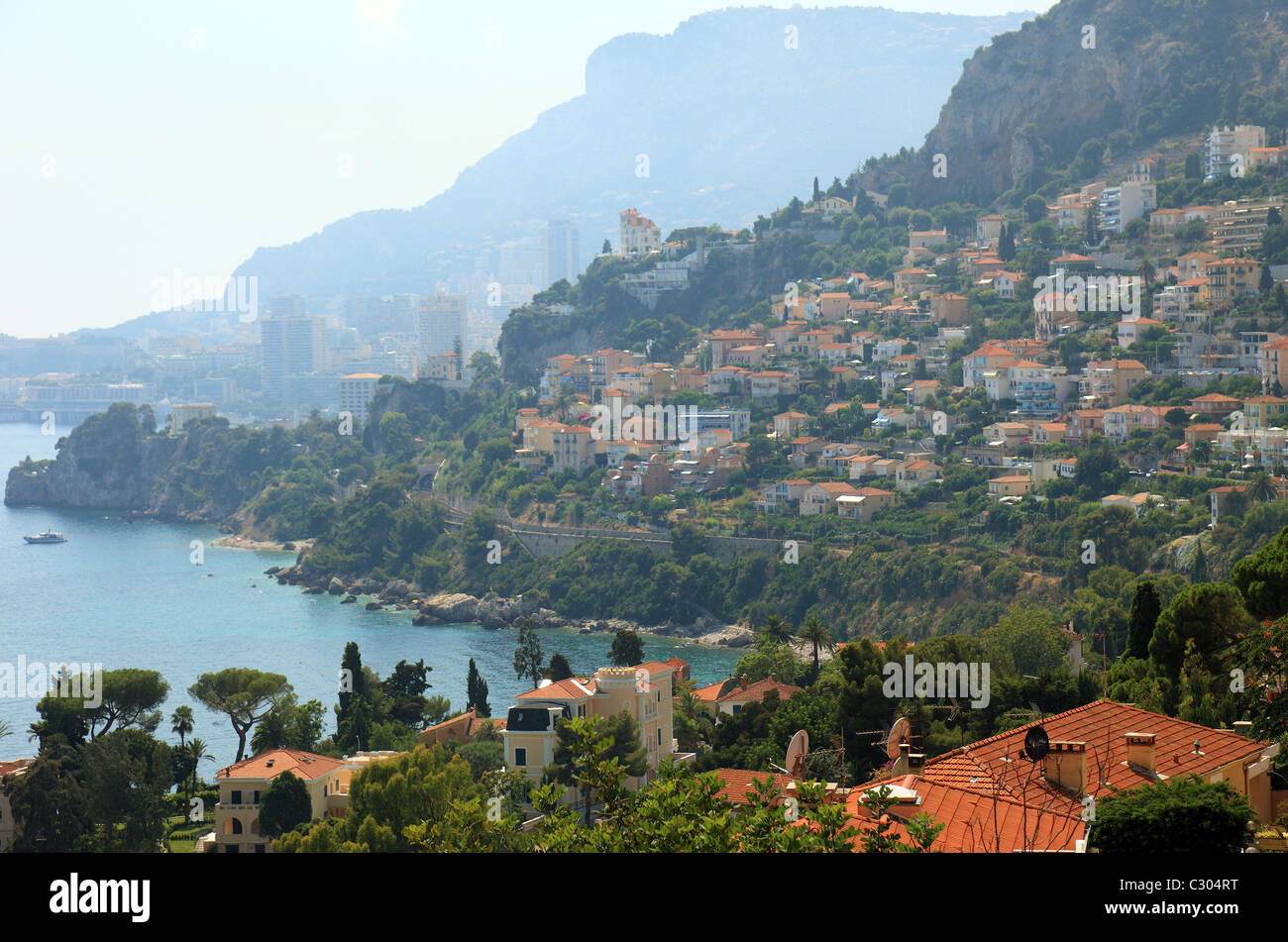 Vue de Menton, Monaco du Cap-Martin, l'Europe. Banque D'Images