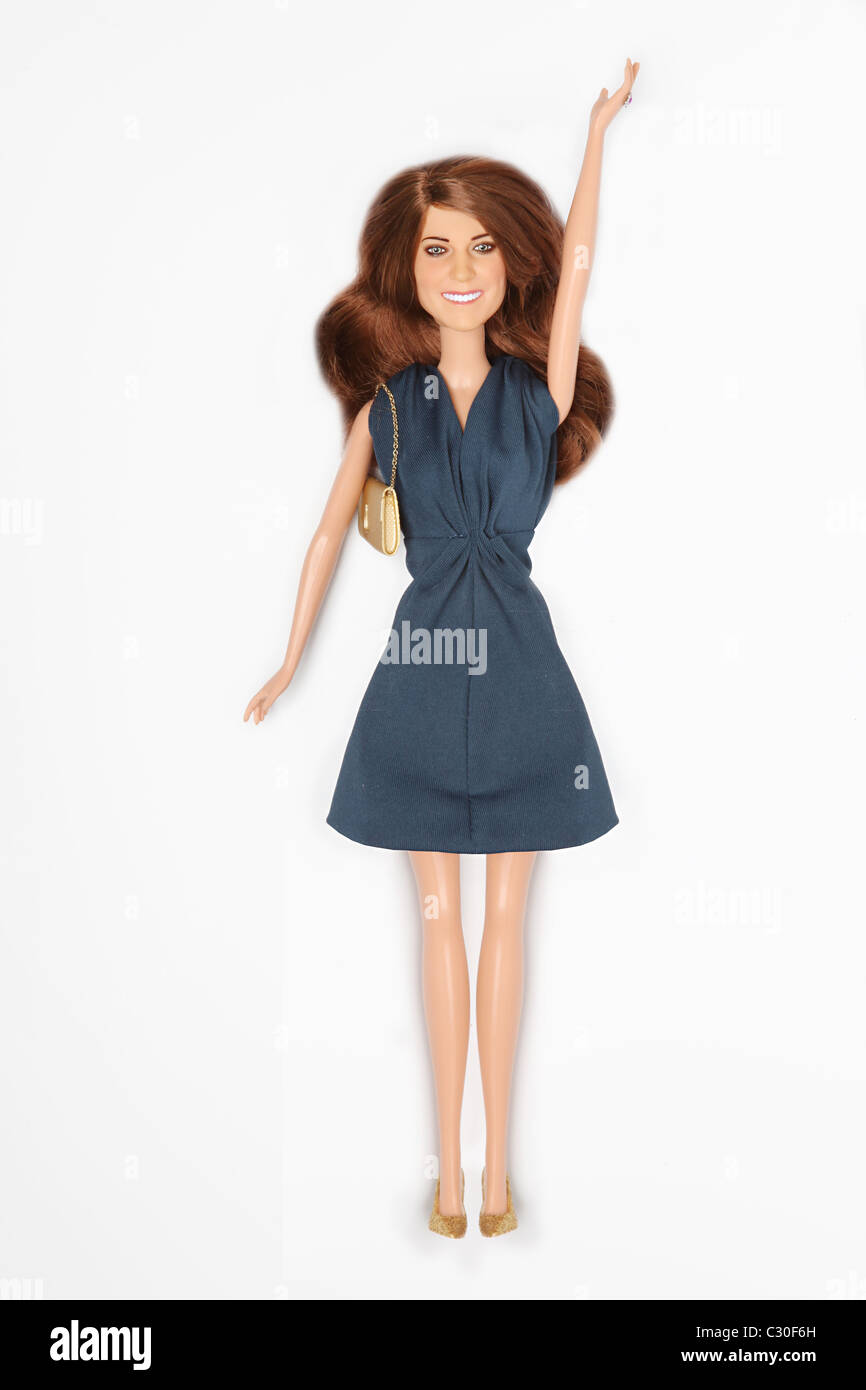 Kate Middleton, la Princesse Catherine, duchesse de Cambridge, Doll still life la découpe sur blanc. Banque D'Images