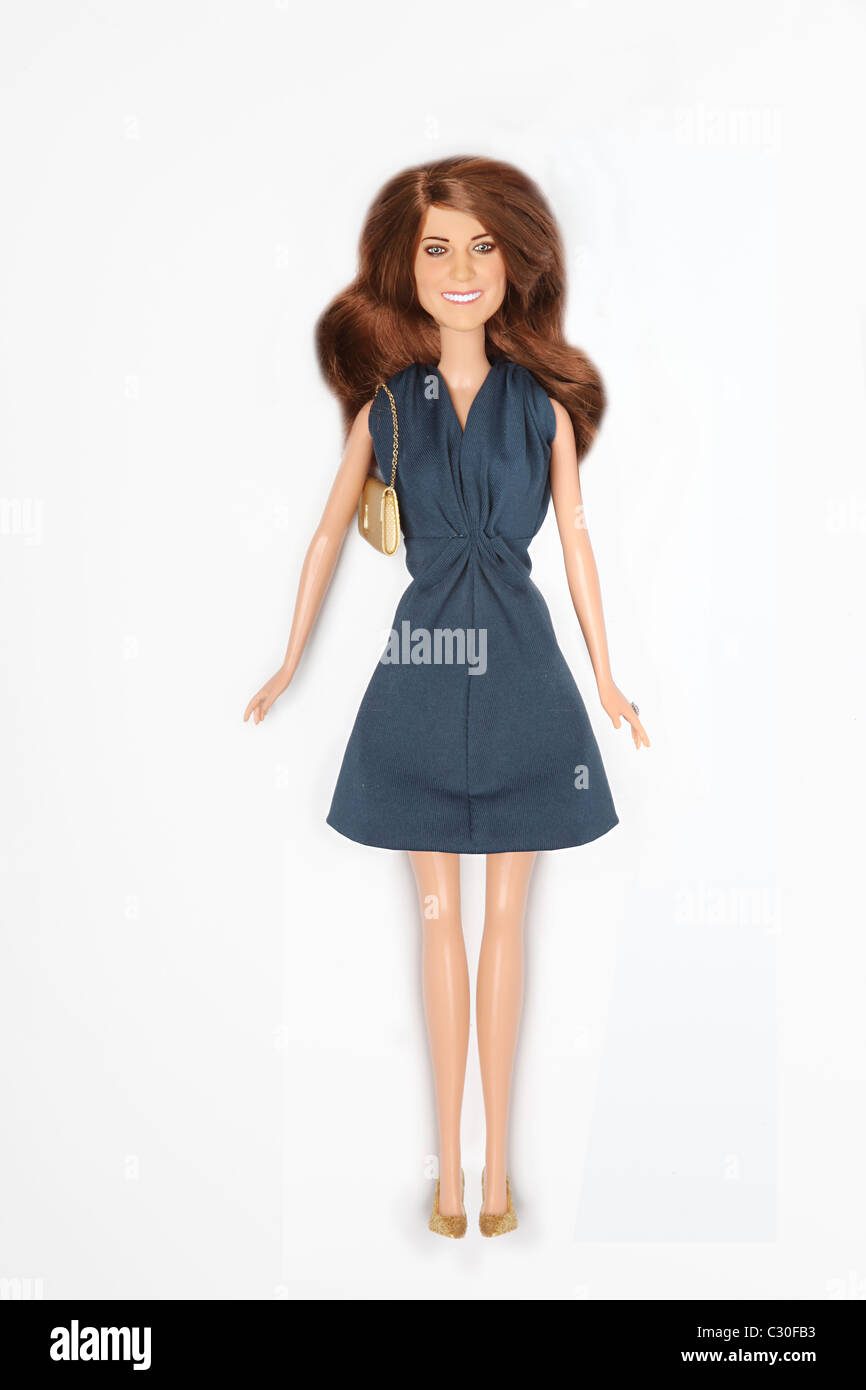 Kate Middleton, la Princesse Catherine, duchesse de Cambridge, Doll still life la découpe sur blanc. Banque D'Images
