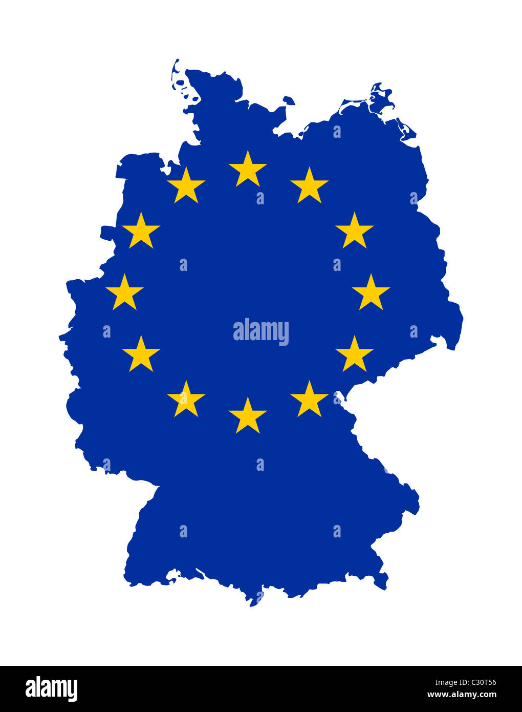 Drapeau européen sur le mag de l'Allemagne ; isolé sur fond blanc. Banque D'Images