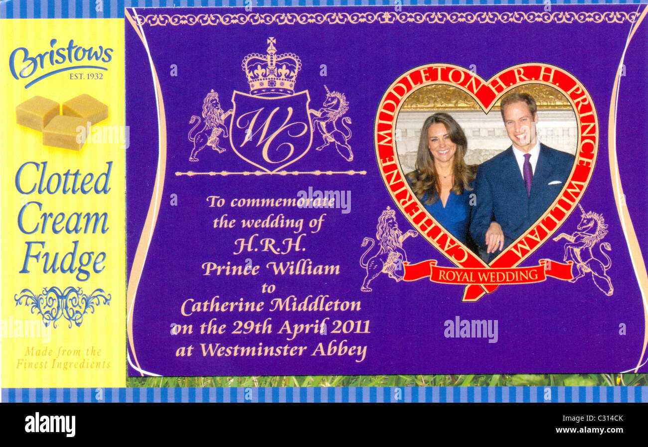Étiquette pour Bristows crème caillée Fudge célébrer le mariage royal Banque D'Images