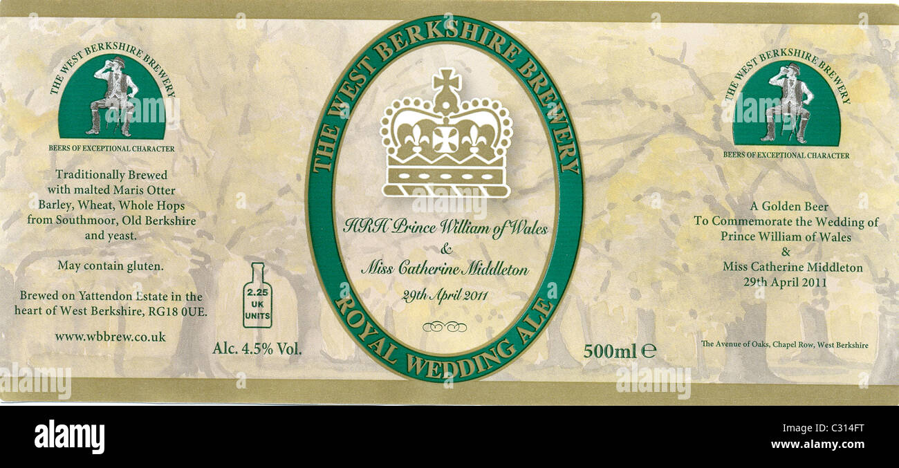Étiquette pour le Mariage Royal Ale brassée spécialement par le West Berkshire Brewery Banque D'Images