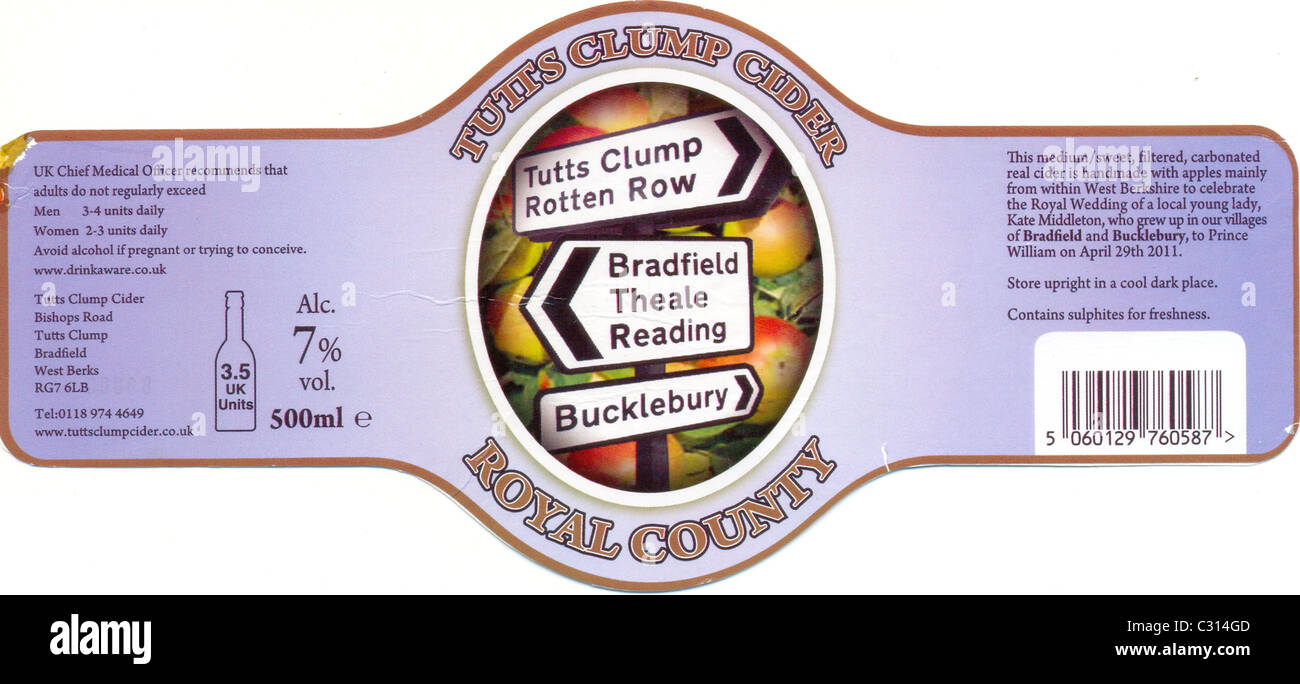 Tutts touffe label cidre célébrer le mariage royal Banque D'Images