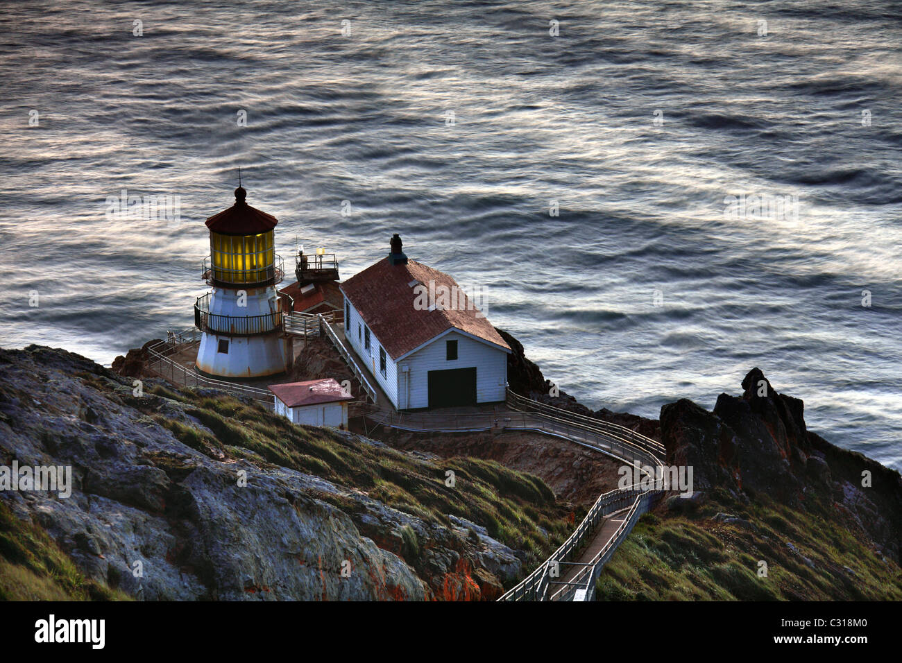 Lumière du soir à Pt. Reyes Lighthouse, Pt. Reyes National Seashore, California, USA Banque D'Images