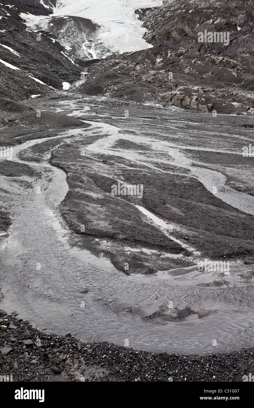 THOMPSON PASS, Alaska, USA - Le ruissellement des Worthington Glacier. Banque D'Images