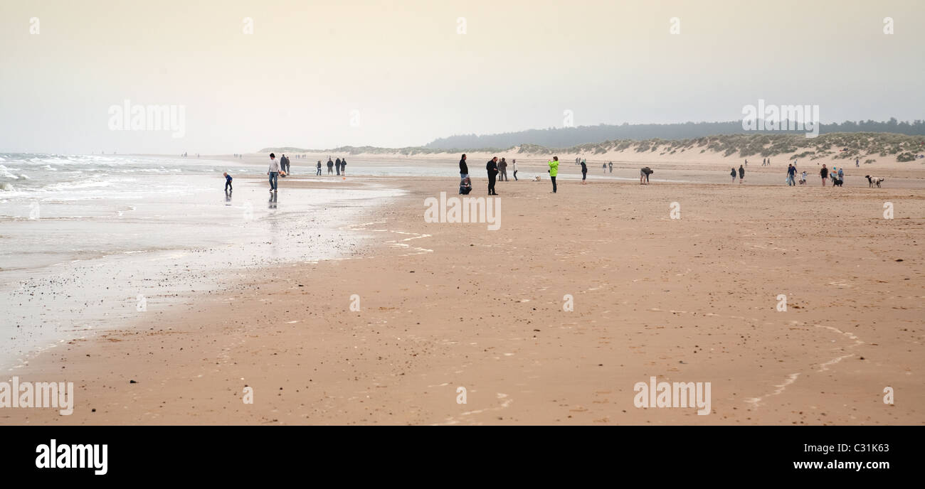 Les gens dans la distance sur Holkham beach, North Norfolk Coast, UK Banque D'Images