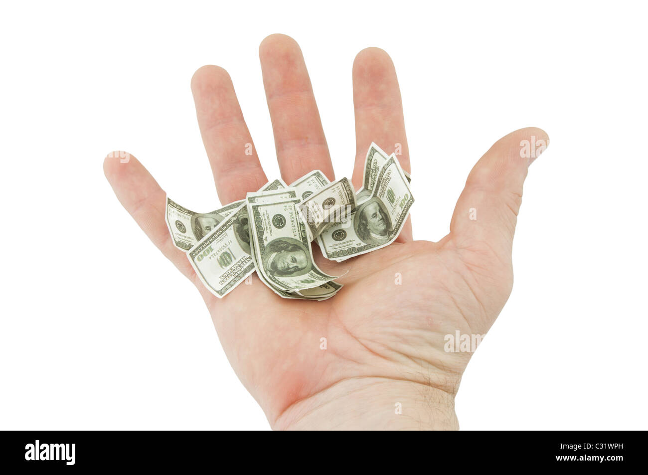 Une main tenant une miniature United States one dollar bill illustrant la diminution du dollar des États-Unis Banque D'Images