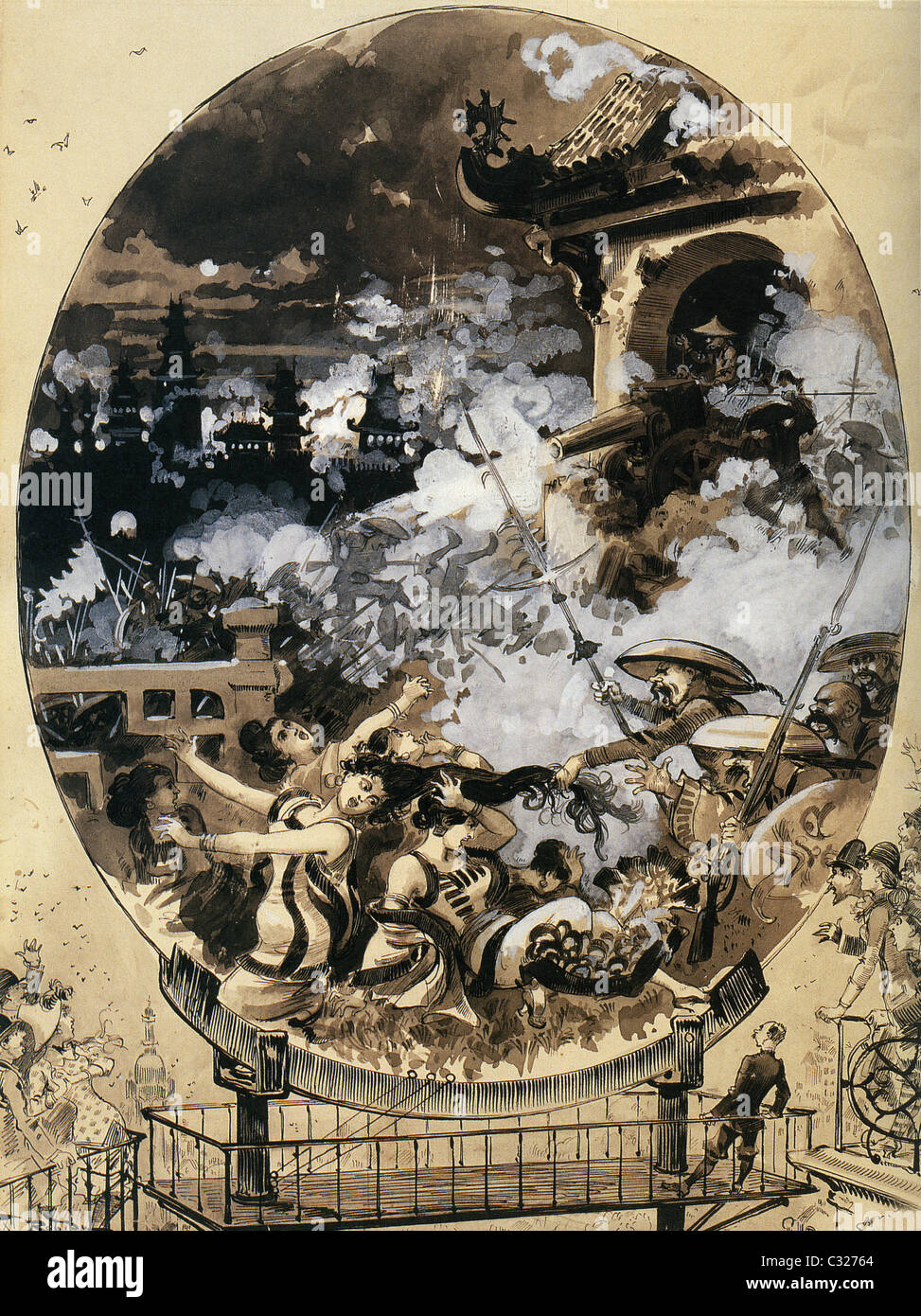 Albert Robida ( 1848 - 1926 ) Français Illustrator Telephonoscope : Le sac de Pékin Banque D'Images