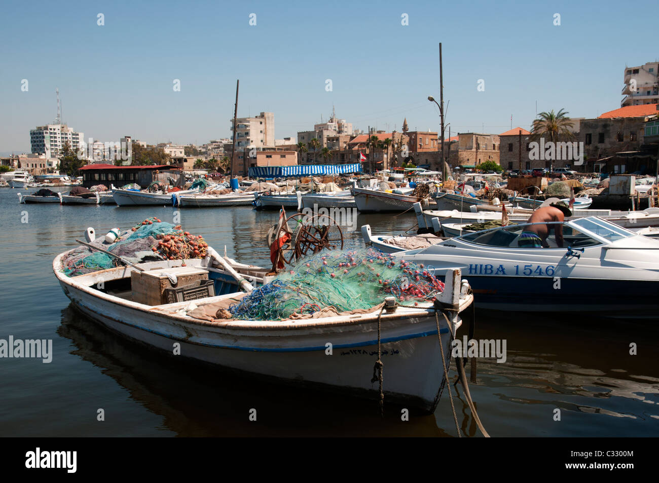 Bateaux au port de pêche ,Tyr (Sour) port. Le Liban. Banque D'Images