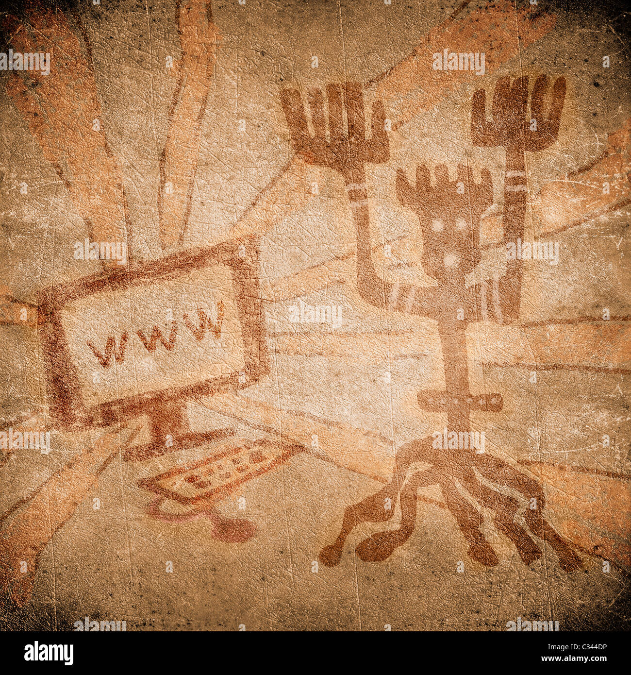 Peinture préhistorique avec l'ordinateur à la ligne Banque D'Images
