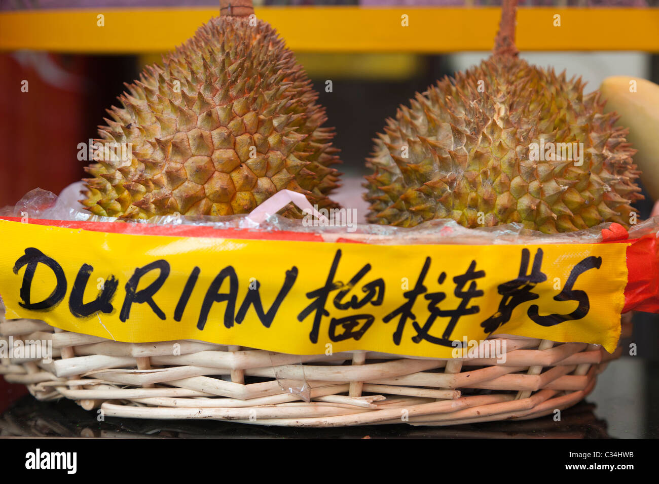 L'infâme, smelliferous Durian fruit en vente à Singapour Banque D'Images