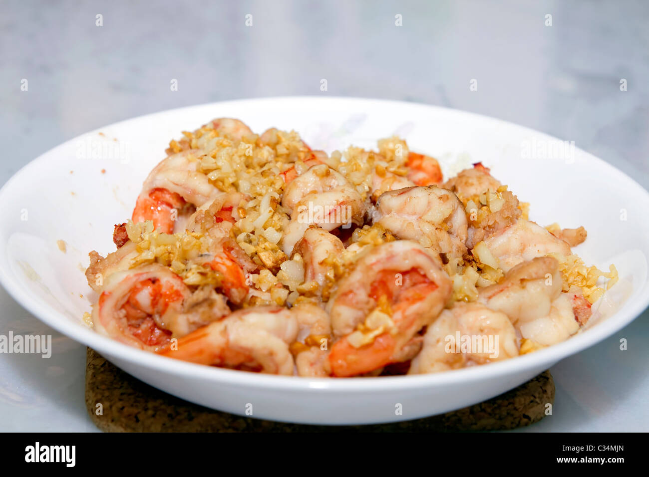 Accueil plats plat de fruits de mer asiatique crevettes à l'Ail Banque D'Images