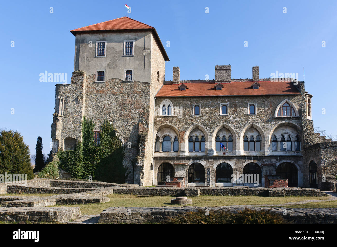 Vue arrière du château de Tata en Hongrie Banque D'Images